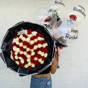 Red and White Love – 100 Roses Bouquet