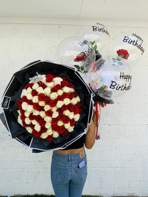 Red and White Love - 100 Roses Bouquet